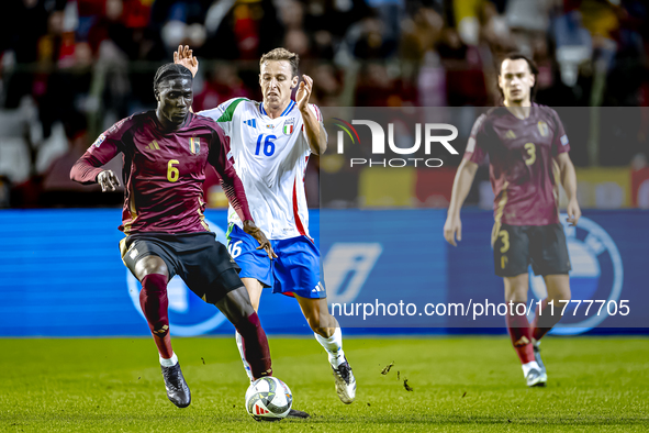 Belgium midfielder Amadou Onana and Italy midfielder Davide Frattesi play during the match between Belgium and Italy at the King Baudouin St...