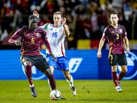 Belgium midfielder Amadou Onana and Italy midfielder Davide Frattesi play during the match between Belgium and Italy at the King Baudouin St...