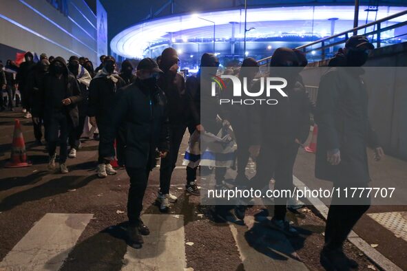 Supporters with Israeli flags queue outside the Stade de France stadium ahead of the UEFA Nations League League A, Group A2 football match b...