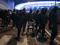 Supporters with Israeli flags queue outside the Stade de France stadium ahead of the UEFA Nations League League A, Group A2 football match b...