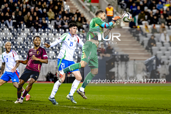 Italy goalkeeper Gianluigi Donnarumma plays during the match between Belgium and Italy at the King Baudouin Stadium for the UEFA Nations Lea...