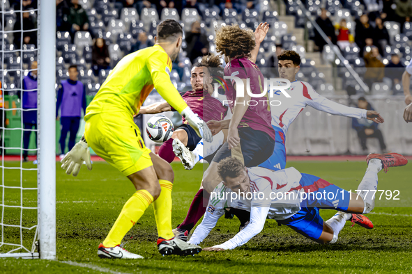 Belgium defender Arthur Theate and Italy defender Giovanni Di Lorenzo play during the match between Belgium and Italy at the King Baudouin S...