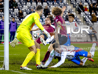 Belgium defender Arthur Theate and Italy defender Giovanni Di Lorenzo play during the match between Belgium and Italy at the King Baudouin S...