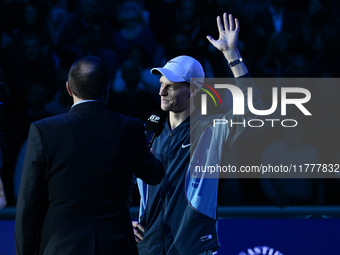 Jannik Sinner (ITA) wins against Daniil Medvedev (RUS) during day five of the Nitto ATP Finals 2024 at Inalpi Arena in Turin, Italy, on Nove...