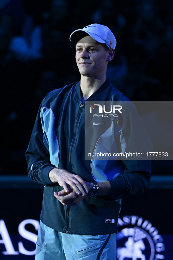 Jannik Sinner (ITA) wins against Daniil Medvedev (RUS) during day five of the Nitto ATP Finals 2024 at Inalpi Arena in Turin, Italy, on Nove...