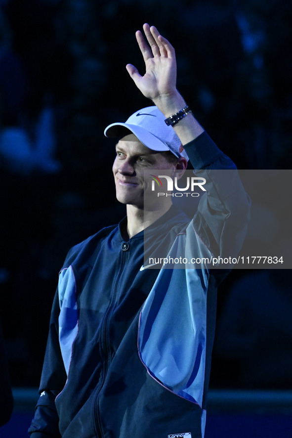 Jannik Sinner (ITA) wins against Daniil Medvedev (RUS) during day five of the Nitto ATP Finals 2024 at Inalpi Arena in Turin, Italy, on Nove...