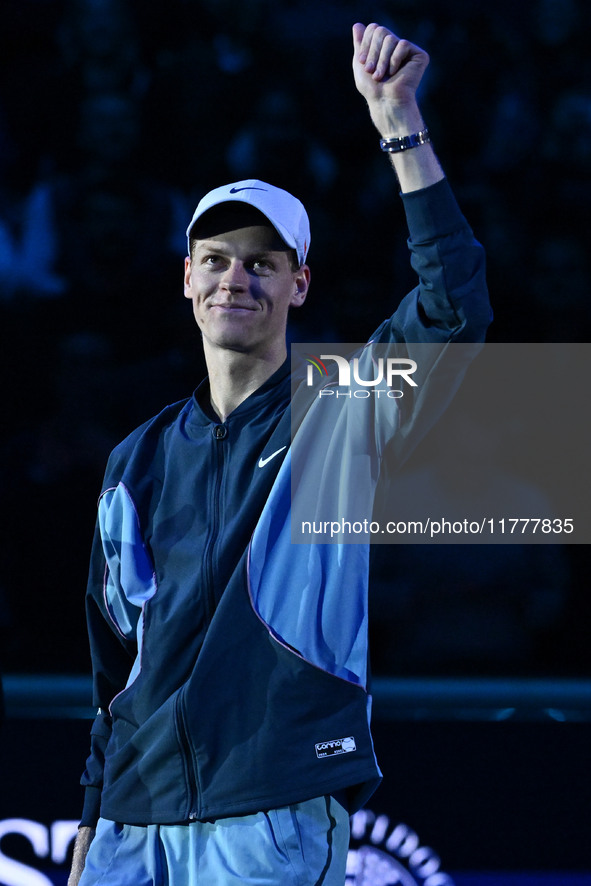 Jannik Sinner (ITA) wins against Daniil Medvedev (RUS) during day five of the Nitto ATP Finals 2024 at Inalpi Arena in Turin, Italy, on Nove...