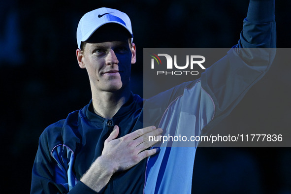 Jannik Sinner (ITA) wins against Daniil Medvedev (RUS) during day five of the Nitto ATP Finals 2024 at Inalpi Arena in Turin, Italy, on Nove...