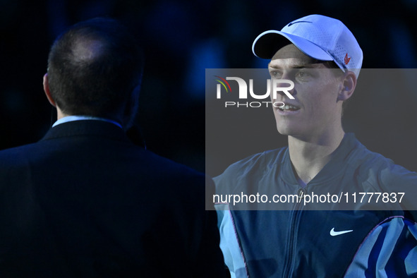 Jannik Sinner (ITA) wins against Daniil Medvedev (RUS) during day five of the Nitto ATP Finals 2024 at Inalpi Arena in Turin, Italy, on Nove...