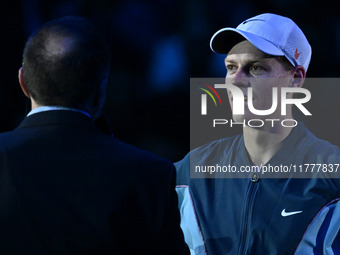 Jannik Sinner (ITA) wins against Daniil Medvedev (RUS) during day five of the Nitto ATP Finals 2024 at Inalpi Arena in Turin, Italy, on Nove...