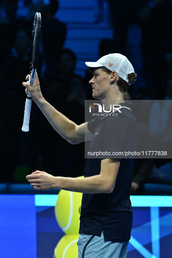 Jannik Sinner (ITA) wins against Daniil Medvedev (RUS) during day five of the Nitto ATP Finals 2024 at Inalpi Arena in Turin, Italy, on Nove...