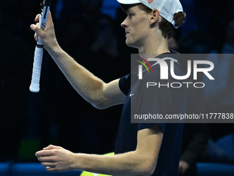 Jannik Sinner (ITA) wins against Daniil Medvedev (RUS) during day five of the Nitto ATP Finals 2024 at Inalpi Arena in Turin, Italy, on Nove...