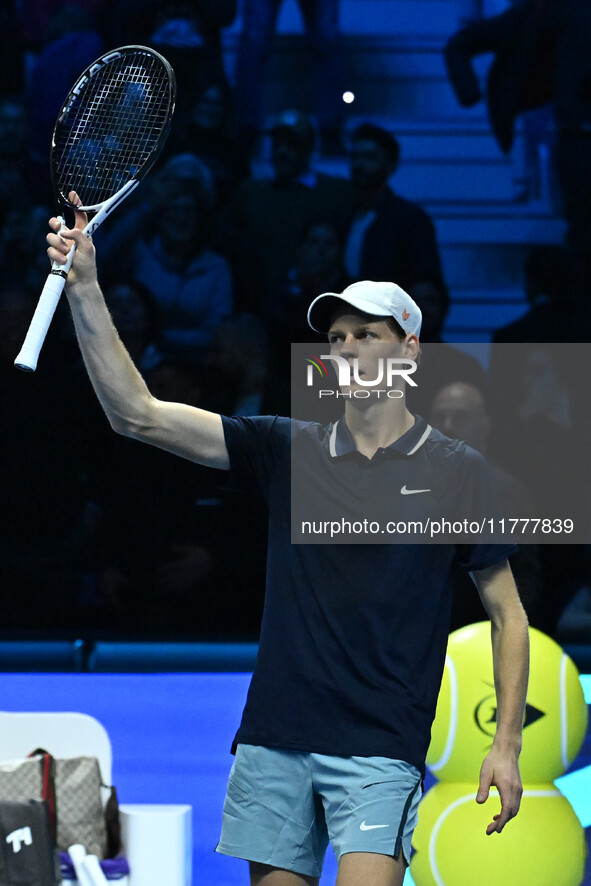 Jannik Sinner (ITA) wins against Daniil Medvedev (RUS) during day five of the Nitto ATP Finals 2024 at Inalpi Arena in Turin, Italy, on Nove...