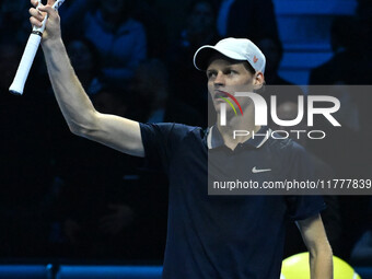 Jannik Sinner (ITA) wins against Daniil Medvedev (RUS) during day five of the Nitto ATP Finals 2024 at Inalpi Arena in Turin, Italy, on Nove...