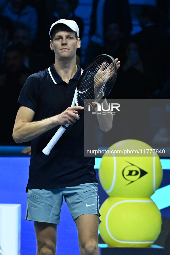 Jannik Sinner (ITA) wins against Daniil Medvedev (RUS) during day five of the Nitto ATP Finals 2024 at Inalpi Arena in Turin, Italy, on Nove...