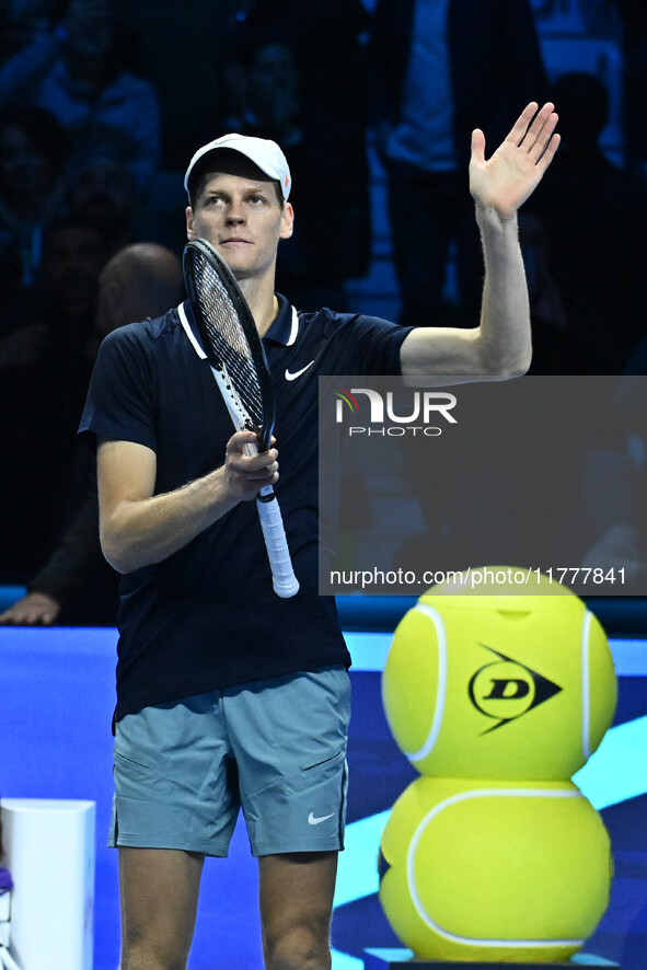 Jannik Sinner (ITA) wins against Daniil Medvedev (RUS) during day five of the Nitto ATP Finals 2024 at Inalpi Arena in Turin, Italy, on Nove...