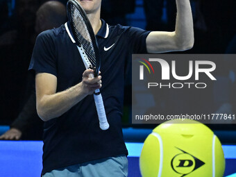 Jannik Sinner (ITA) wins against Daniil Medvedev (RUS) during day five of the Nitto ATP Finals 2024 at Inalpi Arena in Turin, Italy, on Nove...