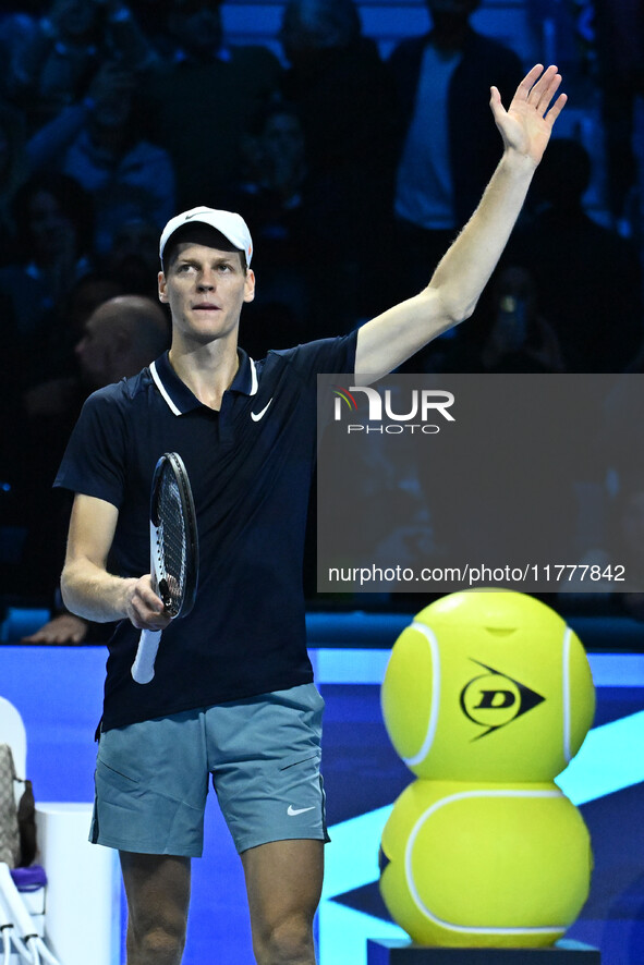 Jannik Sinner (ITA) wins against Daniil Medvedev (RUS) during day five of the Nitto ATP Finals 2024 at Inalpi Arena in Turin, Italy, on Nove...