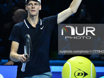 Jannik Sinner (ITA) wins against Daniil Medvedev (RUS) during day five of the Nitto ATP Finals 2024 at Inalpi Arena in Turin, Italy, on Nove...