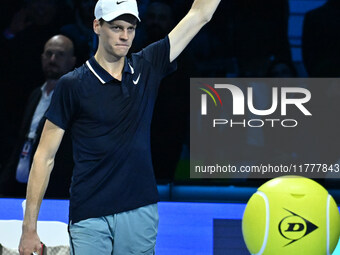 Jannik Sinner (ITA) wins against Daniil Medvedev (RUS) during day five of the Nitto ATP Finals 2024 at Inalpi Arena in Turin, Italy, on Nove...