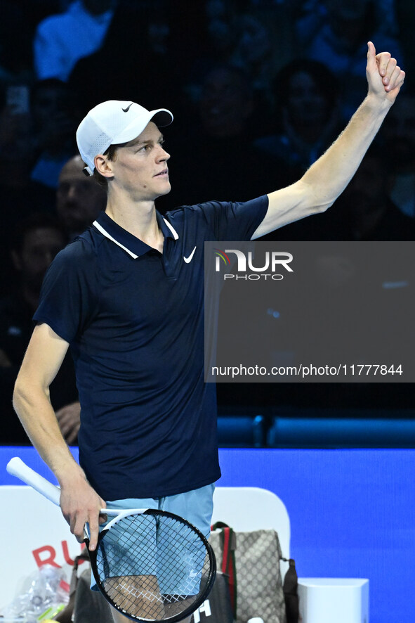 Jannik Sinner (ITA) wins against Daniil Medvedev (RUS) during day five of the Nitto ATP Finals 2024 at Inalpi Arena in Turin, Italy, on Nove...