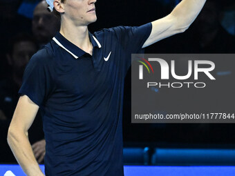 Jannik Sinner (ITA) wins against Daniil Medvedev (RUS) during day five of the Nitto ATP Finals 2024 at Inalpi Arena in Turin, Italy, on Nove...