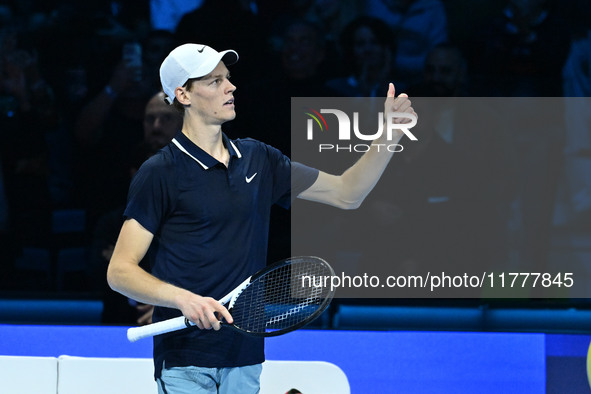 Jannik Sinner (ITA) wins against Daniil Medvedev (RUS) during day five of the Nitto ATP Finals 2024 at Inalpi Arena in Turin, Italy, on Nove...