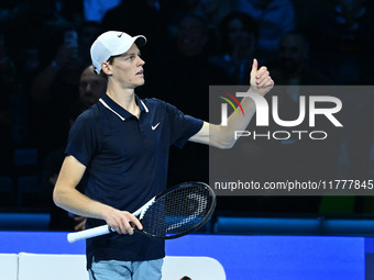 Jannik Sinner (ITA) wins against Daniil Medvedev (RUS) during day five of the Nitto ATP Finals 2024 at Inalpi Arena in Turin, Italy, on Nove...