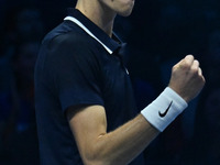 Jannik Sinner (ITA) competes against Daniil Medvedev (RUS) during day five of the Nitto ATP Finals 2024 at Inalpi Arena in Turin, Italy, on...