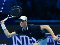 Jannik Sinner (ITA) competes against Daniil Medvedev (RUS) during day five of the Nitto ATP Finals 2024 at Inalpi Arena in Turin, Italy, on...