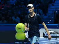 Jannik Sinner (ITA) competes against Daniil Medvedev (RUS) during day five of the Nitto ATP Finals 2024 at Inalpi Arena in Turin, Italy, on...