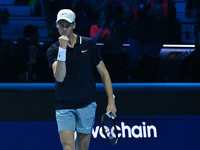 Jannik Sinner (ITA) competes against Daniil Medvedev (RUS) during day five of the Nitto ATP Finals 2024 at Inalpi Arena in Turin, Italy, on...