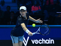 Jannik Sinner (ITA) competes against Daniil Medvedev (RUS) during day five of the Nitto ATP Finals 2024 at Inalpi Arena in Turin, Italy, on...