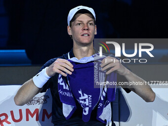 Jannik Sinner (ITA) competes against Daniil Medvedev (RUS) during day five of the Nitto ATP Finals 2024 at Inalpi Arena in Turin, Italy, on...