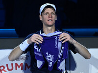 Jannik Sinner (ITA) competes against Daniil Medvedev (RUS) during day five of the Nitto ATP Finals 2024 at Inalpi Arena in Turin, Italy, on...