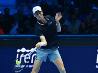 Jannik Sinner (ITA) competes against Daniil Medvedev (RUS) during day five of the Nitto ATP Finals 2024 at Inalpi Arena in Turin, Italy, on...