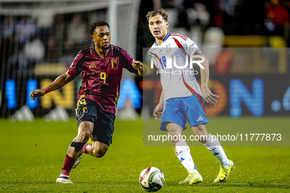 Belgium forward Lois Openda and Italy midfielder Nicolo Barella play during the match between Belgium and Italy at the King Baudouin Stadium...