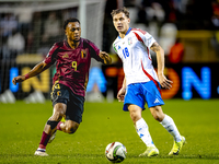 Belgium forward Lois Openda and Italy midfielder Nicolo Barella play during the match between Belgium and Italy at the King Baudouin Stadium...