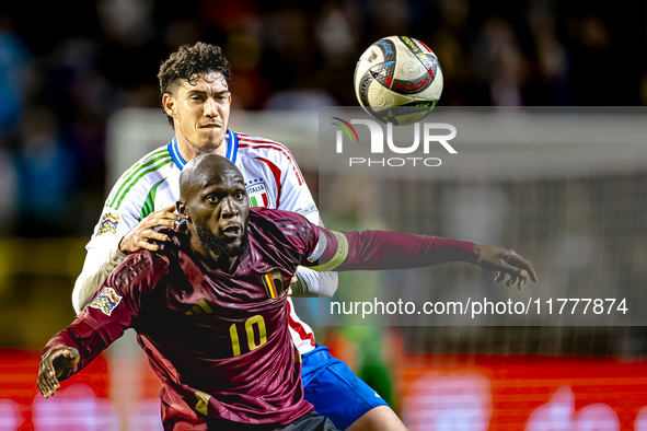 Italy midfielder Sandro Tonali and Belgium forward Romelu Lukaku play during the match between Belgium and Italy at the King Baudouin Stadiu...