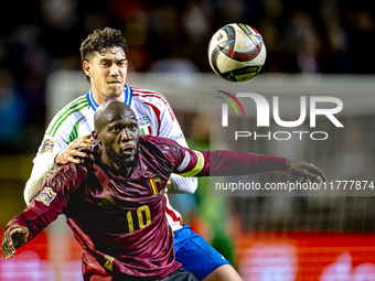 Italy midfielder Sandro Tonali and Belgium forward Romelu Lukaku play during the match between Belgium and Italy at the King Baudouin Stadiu...