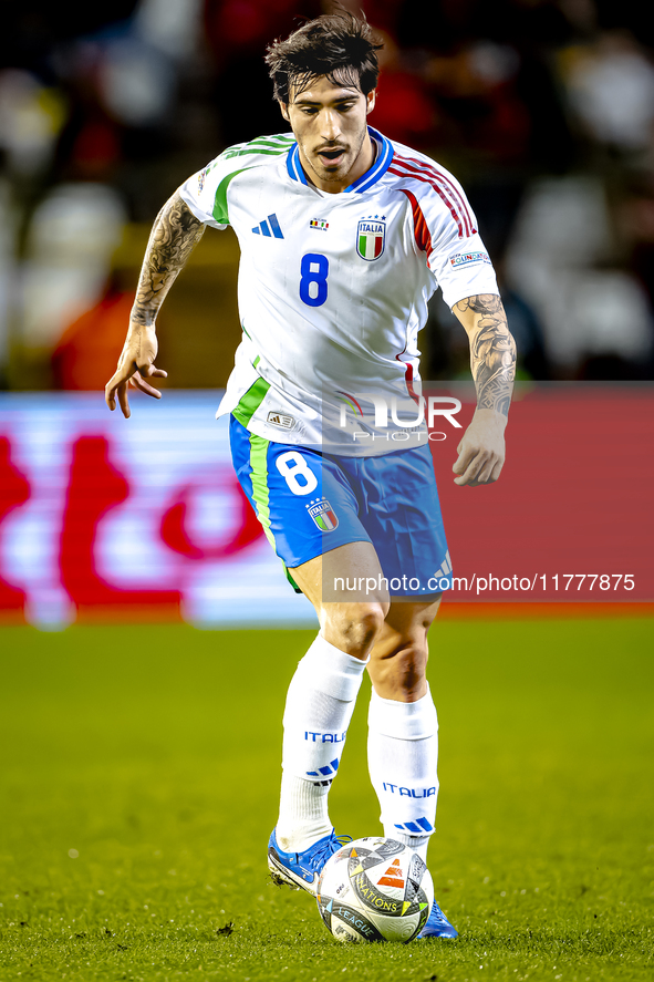 Italy midfielder Sandro Tonali plays during the match between Belgium and Italy at the King Baudouin Stadium for the UEFA Nations League - L...