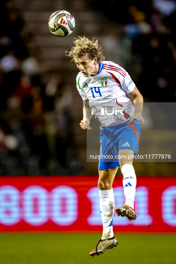 Italy defender Matteo Gabbia plays during the match between Belgium and Italy at the King Baudouin Stadium for the UEFA Nations League - Lea...