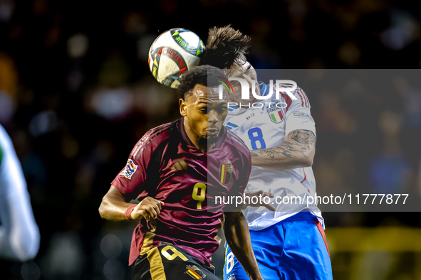 Belgium forward Lois Openda and Italy midfielder Sandro Tonali play during the match between Belgium and Italy at the King Baudouin Stadium...