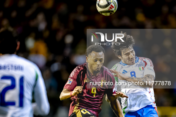 Belgium forward Lois Openda and Italy midfielder Sandro Tonali play during the match between Belgium and Italy at the King Baudouin Stadium...