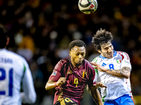 Belgium forward Lois Openda and Italy midfielder Sandro Tonali play during the match between Belgium and Italy at the King Baudouin Stadium...