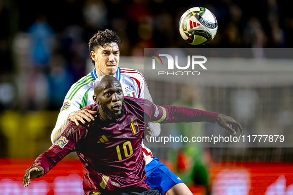 Italy midfielder Sandro Tonali and Belgium forward Romelu Lukaku play during the match between Belgium and Italy at the King Baudouin Stadiu...