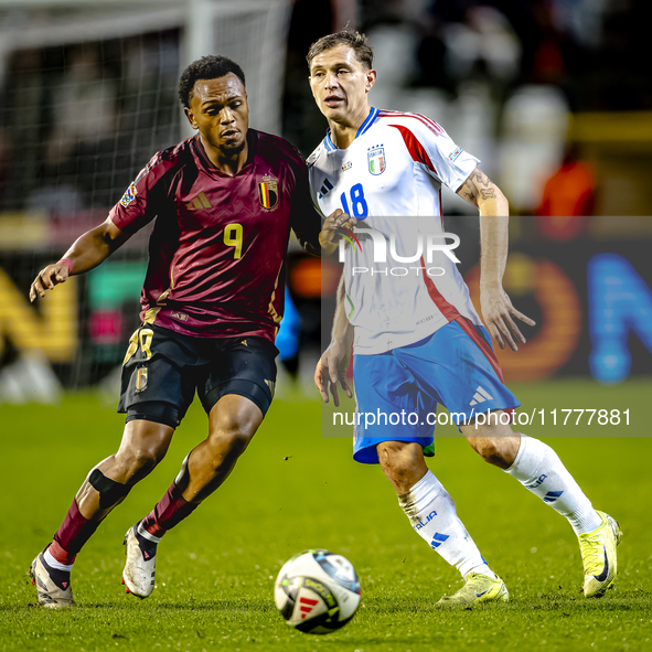 Belgium forward Lois Openda and Italy midfielder Nicolo Barella play during the match between Belgium and Italy at the King Baudouin Stadium...