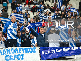 Greek supporters have fun during the UEFA Nations League 2024/25 League B, Group B2 match between Greece and England at OAKA Stadium in Athe...