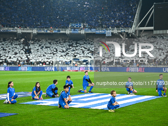 Greek supporters have fun during the UEFA Nations League 2024/25 League B, Group B2 match between Greece and England at OAKA Stadium in Athe...