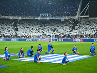 Greek supporters have fun during the UEFA Nations League 2024/25 League B, Group B2 match between Greece and England at OAKA Stadium in Athe...